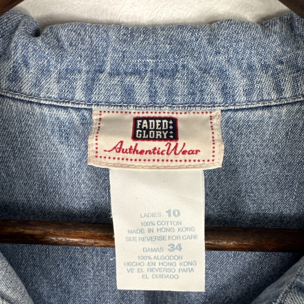 Vintage Faded Glory Denim Dress Womens 10 Button Front Short Sleeve Cottage 00s‎ - Picture 5 of 10